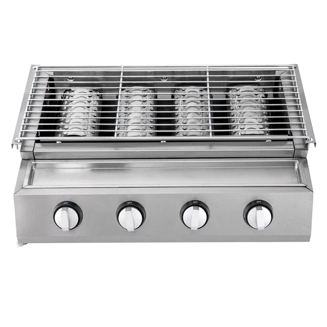 Edelstahl Brenner 4-Flammen LPG Gasgrill Gasbräter Gas Grill Gastro Tischgrill
