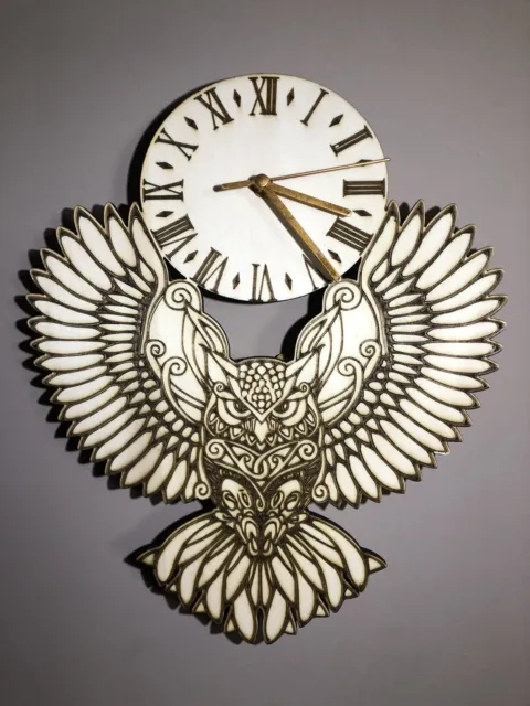 Orologio da Parete in Legno Gufo Decorativo 37x32 cm