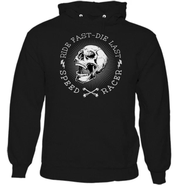 Die Last Mens Motorbike Skull Hoodie Biker Motorcycle Bike Chopper Cafe Racer