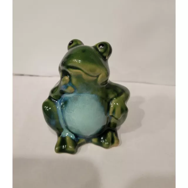 Thinking Frog Ceramic Figure Whimsical Cottagecore Fairy Garden Decor 3" Statue