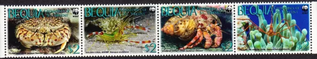 BEQUIA WWF CARIBBEAN Reef Crustaceans Strip of 4 2010 MNH MI#647-650 CV ...