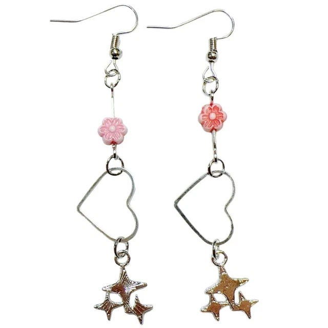 Asymmetrical Earrings Hollow Love Heart Star Dangle Drop Earrings Women Jewelry