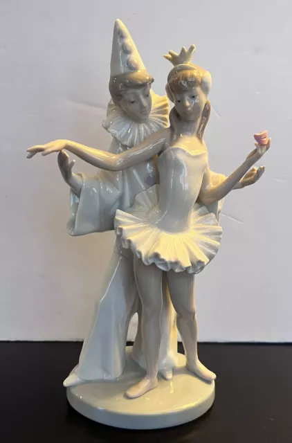 Lladro Carnival Couple Ballerina Jester Porcelain Figurine with mask 4882 AS IS