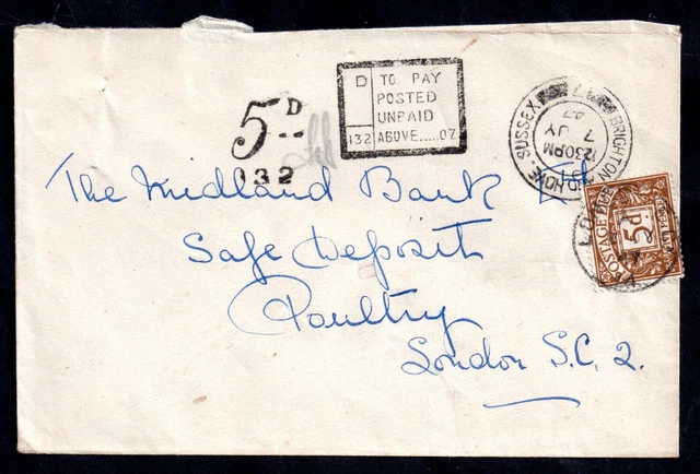 GB KGVI 1947 5d Postage Due Cover More To Pay Cachet WS18222