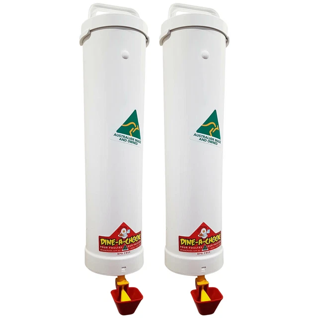 DINE-A-CHOOK Chicken Drinker Set / Chook Waterer / Poultry Feeders / Lubing Cups