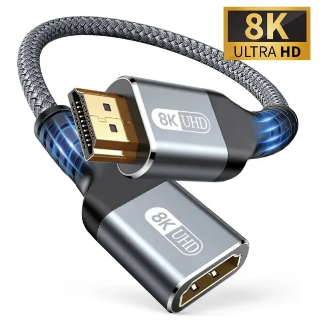 Rallonge HDMI 8K 60Hz 4K 120Hz Mâle à femelle 2.1 Cordon vidéo Câble d'extension