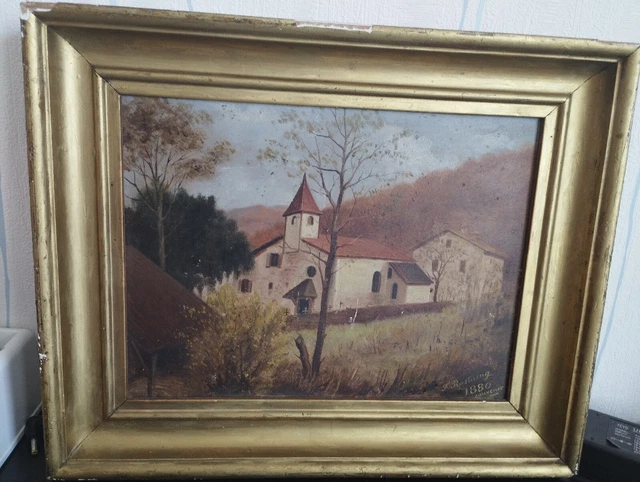 Peinture Sur Bois 38x25cm, Pau Char Local, Signée G. Gaitaud, à Restaurer