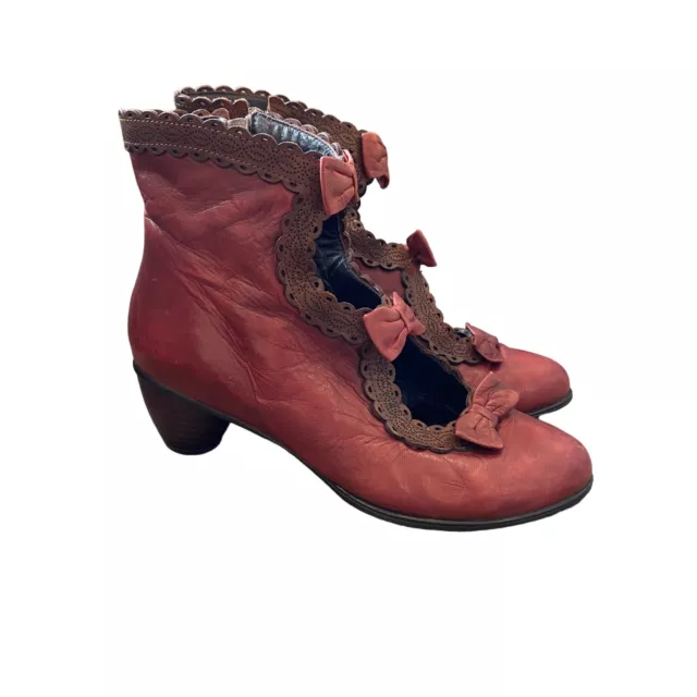 Everybody by BZ Moda Anthropologie Womens Bow Ankle Boots EU 37 US 7 Red Leather