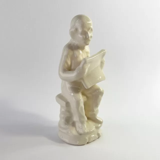 Vintage Blank Ceramic Old Man Sitting on Bench Reading Statue Figurine Decor