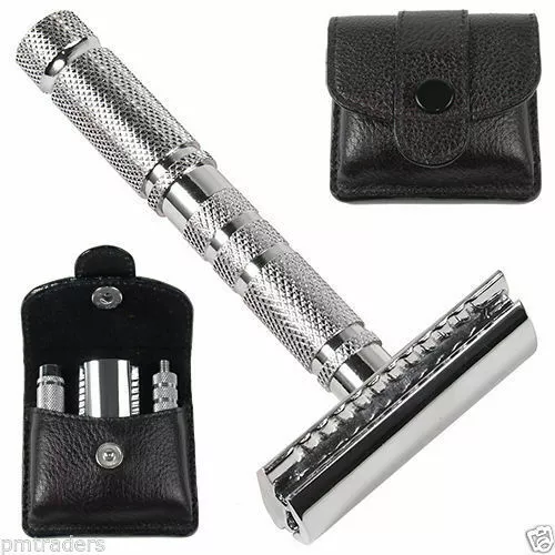 NEW Parker A1R Travel Double Edge Safety Razor & Leather Carrying Case