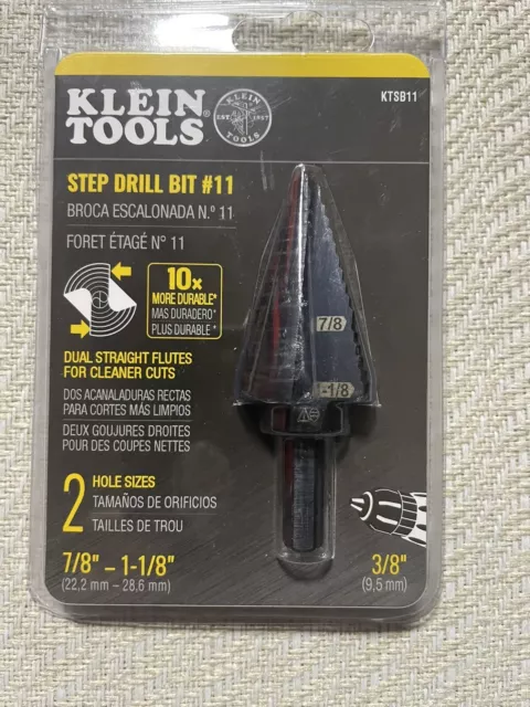 Klein Tools #11 7/8”- 1 1/8” Step Drill Bit Double-Fluted (KTSB11) NEW