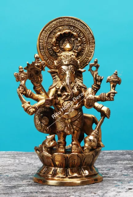 Brass Lord Ganesha Statue Warrior Ganapathy Idol Dhristi Ganesh Figurine Decor