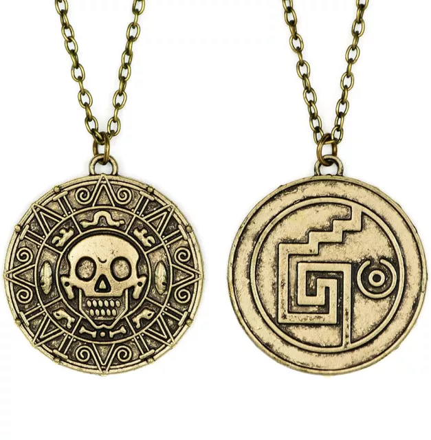 Pirates of the Caribbean Inspired Cursed Aztec Coin Medallion Necklace