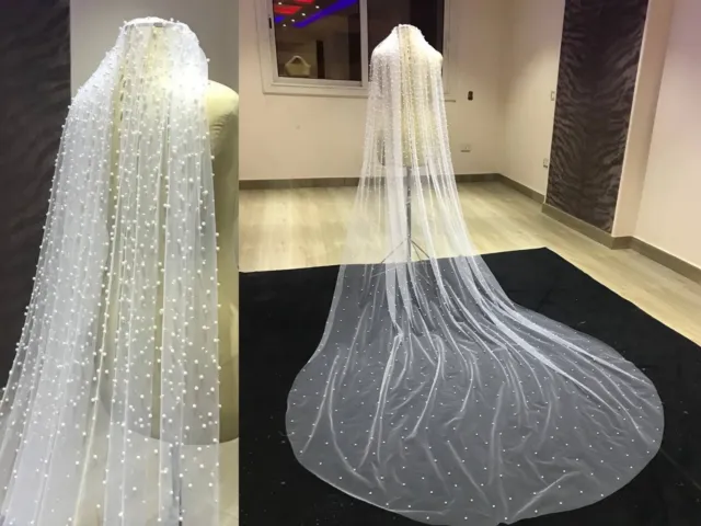 Wedding veil with pearls cathedral pearls
