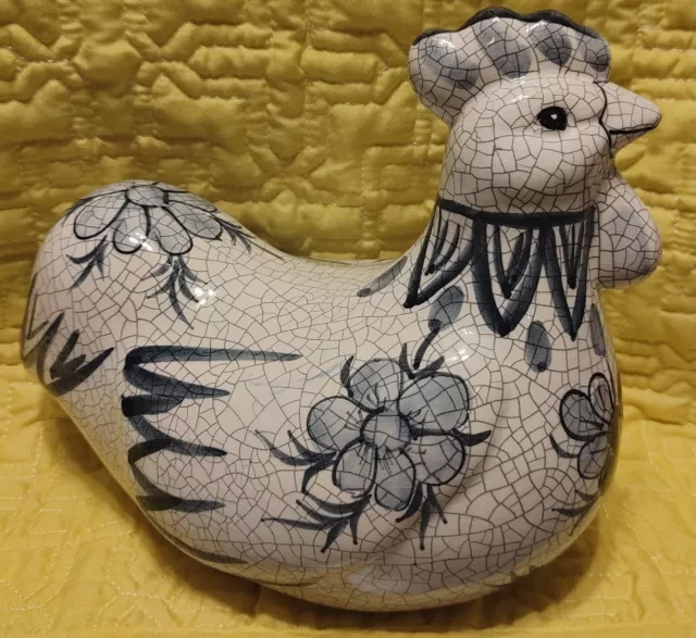 Vintage Blue & White Crackle Glaze Country Chicken Hen Figurine $14