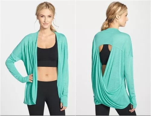 New Zella Athena Open Back Draped Cardigan Womens Sm Mint Vivid Activewear $68