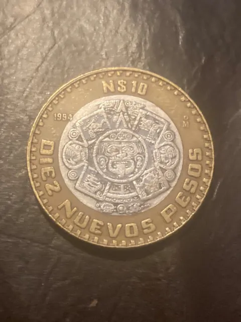 1994 Mexico 10 Nuevos Pesos Silver Coin aztec culture