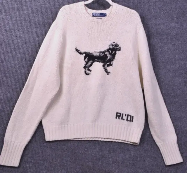 Vintage Polo By Ralph Lauren Sweater Sz XL Hand Knit Hong Kong Cotton Linen Dog