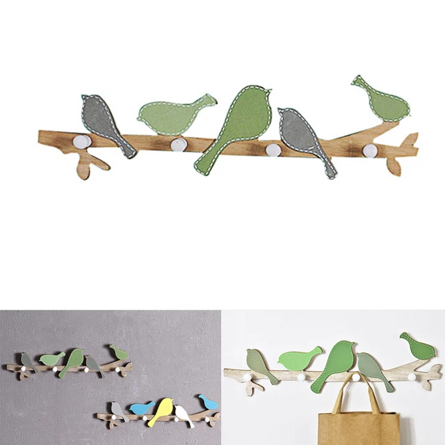 Heavy Duty Wooden Hooks Jacket Coat Hat Hanging Hanger Creative Birds Design