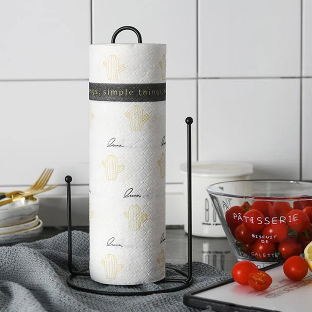 Weighted Base Paper Towel Holder Countertop Tissue Stylish Roll Rack Black