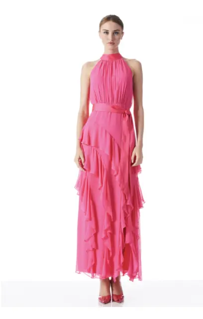 Alice and Olivia Emilia Halter Neck Silk Gown with Tie Waist - Retail $795