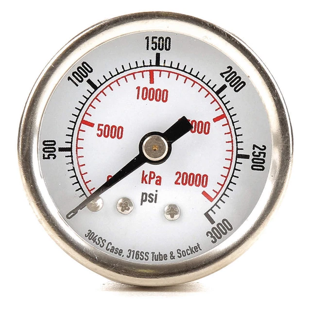 GRAINGER APPROVED 4FMU3 Pressure Gauge,Test,1-1/2 In