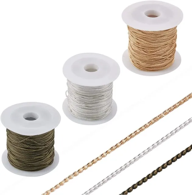 3Rolls Brass Snake Chains 1mm Unwelded Twisted Link Cable Necklace Chain