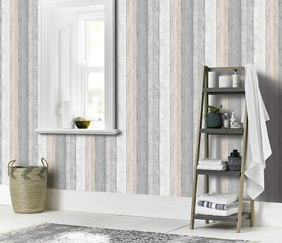 Arthouse Arthouse Rustico Legno Dipinto Pannello Legno Grano Effetto Parati Rosa/Grigio 
