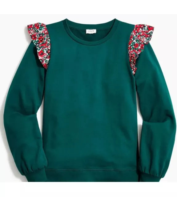 NWT J Crew Factory Women’s Floral Ruffle Sleeve Sweatshirt Green Size:XS