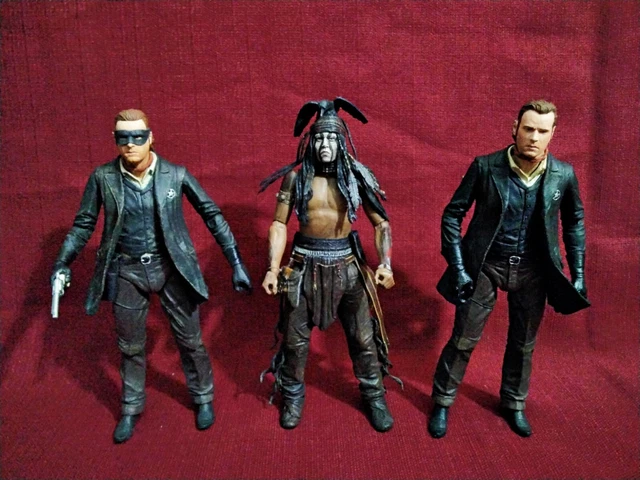 Neca The Lone Ranger And Tonto 3 Piece Figure Lot  Johnny Depp Used