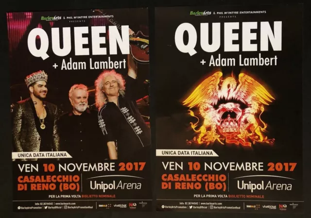 QUEEN + Adam Lambert 2017 rare Italian double side flyer Bologna 15 x 20 cm