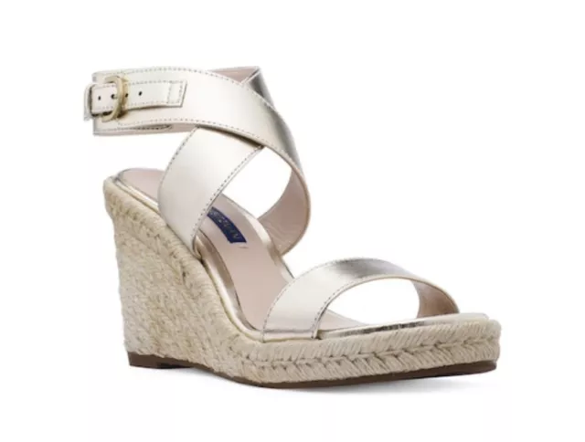 Stuart Weitzman Lexia Espadrille Wedge Gold/platinum Sandal 6.5- NWT And Box