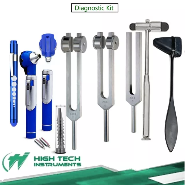 Otoscope Ophthalmoscope Tuning Fork Percussion Reflex Hammer Diagnostic ENT Kit