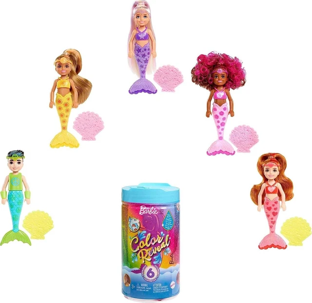 Barbie Chelsea Colour Color Reveal Mermaid Doll with 6 Unboxing Surprises HCC75