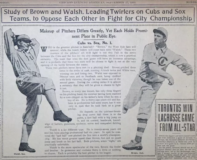 1909 Chicago Sports Page - City Championship Mordecai Brown vs. Ed Walsh