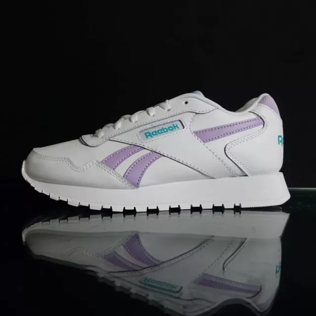 Reebok Glide Women’s Sneaker Running Shoe White Purple Trainers Basket #916