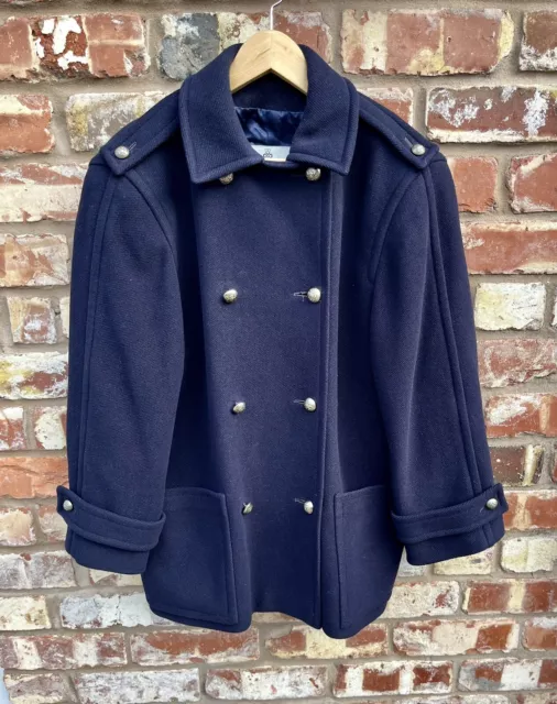 Vintage Aquascutum Military Style Pure New Wool Ladies Navy Double Breast Jacket