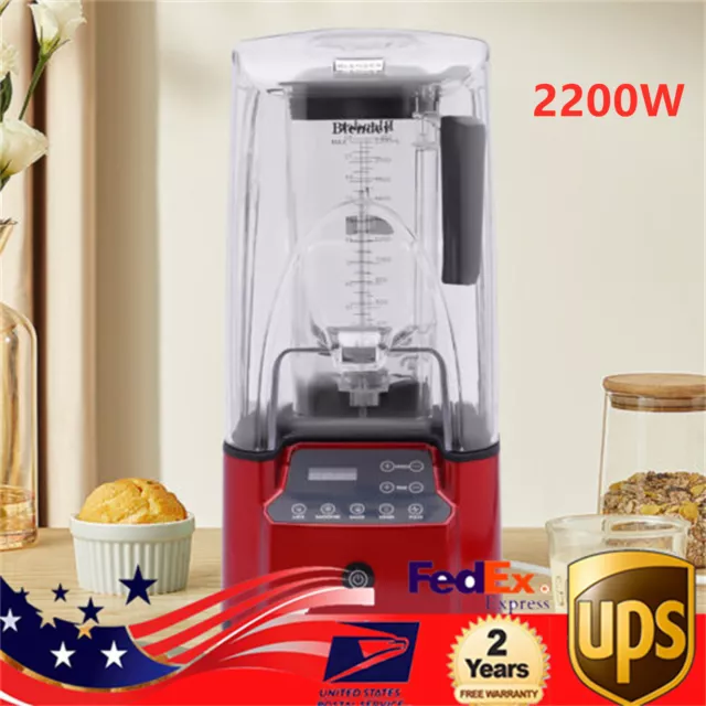 2200W Commercial Professional Blender W/ Shield Quiet Sound Enclosure Timer