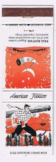 Paul Bunyan Matchbook Cover Orange AMERICAN FOLKLORE Match Book Diamond
