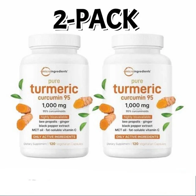2PACK | 1000MG | 95% Pure Turmeric Curcuminoids Curcumin Supplement ...
