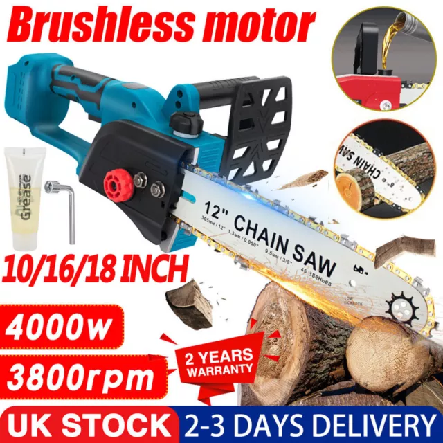 16/18'' Electric Cordless Chainsaw Powerful Wood Cutter Saw +4Battery For Makita