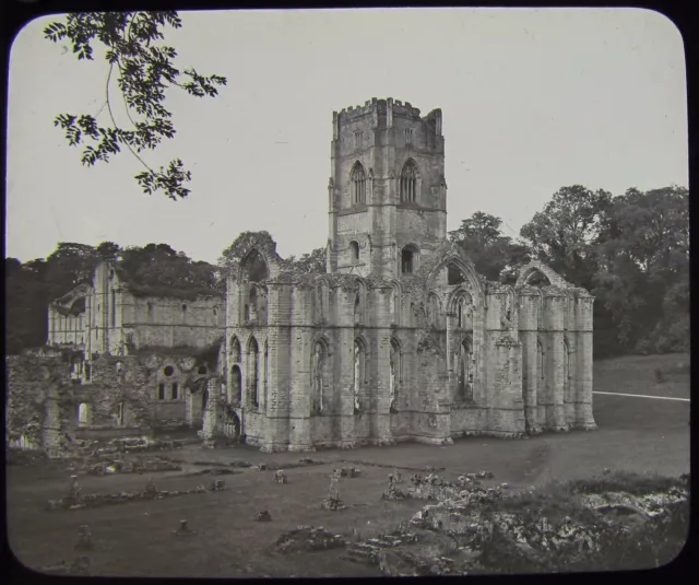 Glass Magic Lantern Slide DISTANT VIEW OF FOUNTAINS ABBEY C1890 PHOTO YORKSHIRE