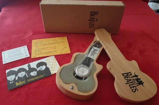 THE BEATLES APPLE Timepiece Watch Wooden Guitar Case Cardboard