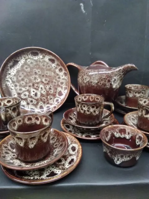 Kernewek Pottery Tea Set Honeycomb Glaze, Cornwall Vintage