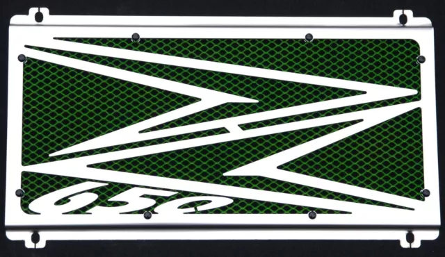 cache / Grille de radiateur inox Kawasaki Z650 2017>2020 Logo + grillage vert
