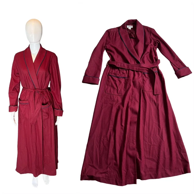 Pendleton Petite 100% Wool Robe Red Front Pockets Cuffed Sleeve