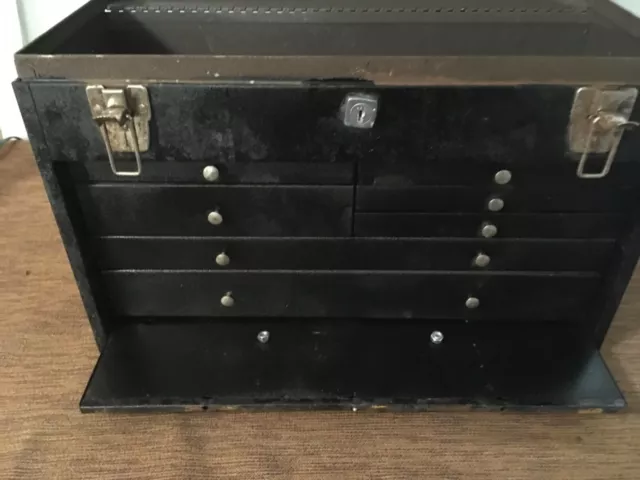Antique 6-Drawer Wooden Machinist Tool Box Chest Black Covered - 20 x 11  x 8