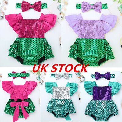 Baby Girls Mermaid Costumes Romper Bodysuit Shiny Infant Birthday Party Outfits