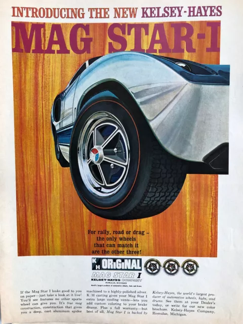 Vintage 1965 Kelsey-Hayes mags Ford GT Color original print ad A004