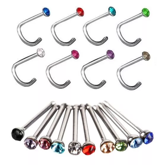 Nose Surgical Steel Small Gem Crystal Screw Nose Stud Ring Body Piercing